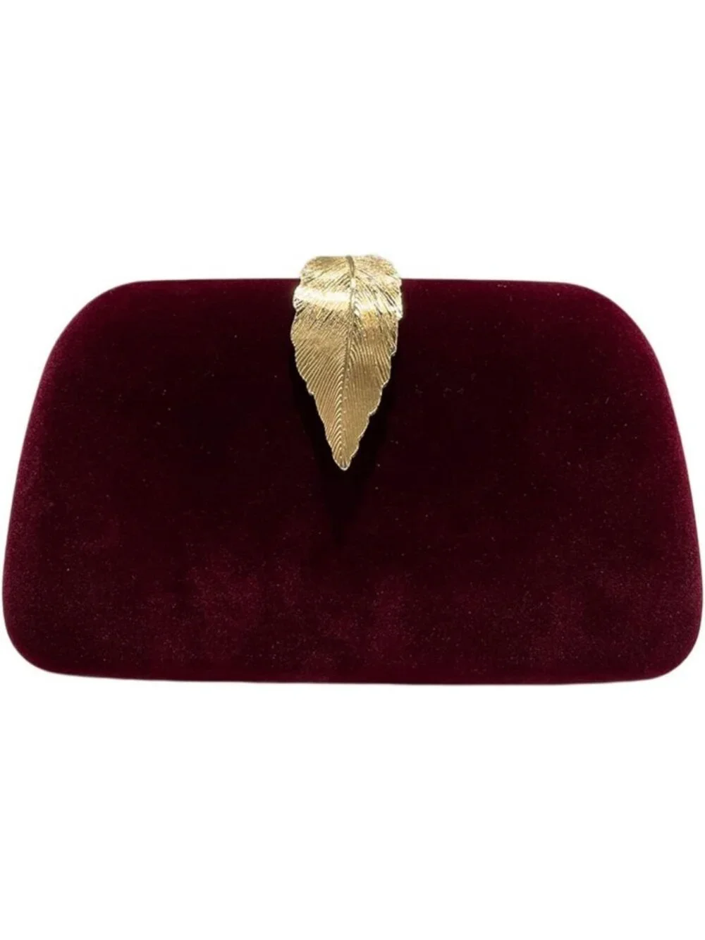 Women's Wine Red Elegant Clutch Purse Metallic Leaves Clasp Banquet Evening Bag